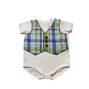 Gymboree Plaid Vest Onesie White Short-sleeve 6-12M